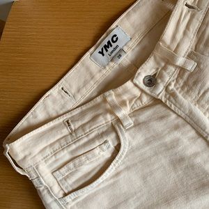 YMC Cropped cotton linen blend slim-leg jeans